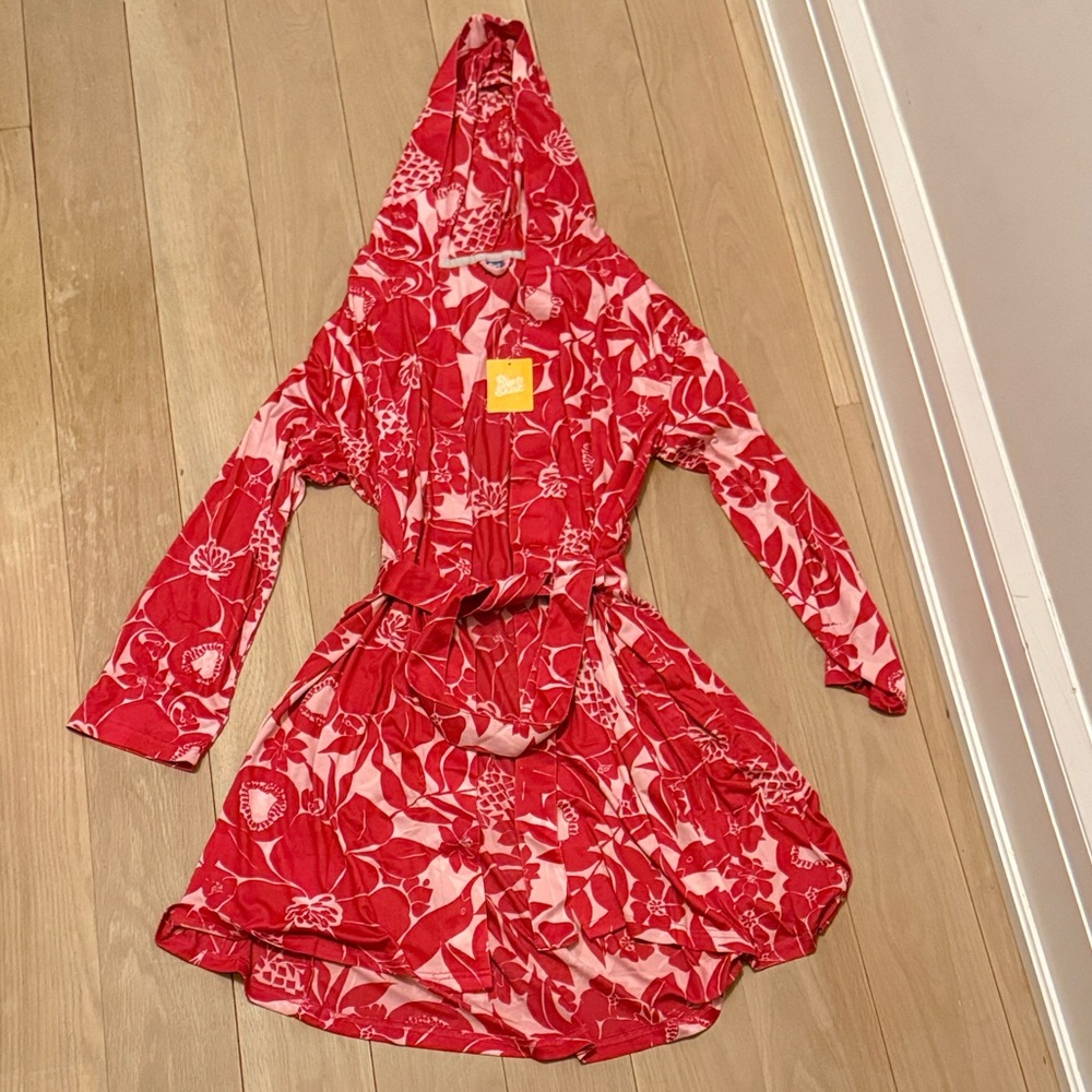 Ripskirt Hawaii Paradise Red Hooded Beach Robe, Size XL/XXL - Picture 7 of 10